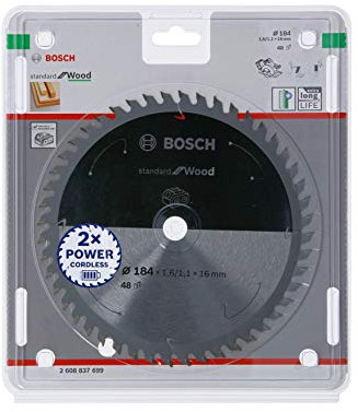 Bosch Professional Disco de sierra circular Standard for Wood (madera, 184 x 16 x 1,6 mm, 48 dientes, accesorio de sierra circular sin cable)