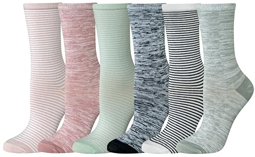 Amazon Essentials Calcetines altos para mujer, algodón, 6 pares, multicolor, teñido espacial, rayas, 8-12