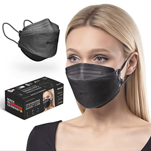 HARD Mask Masque respiratoire FFP2 | Fabriqué en Allemagne | Respirateur | taille standard | Filtration 99,5% | ÖKO-TEX | emballage scellé individuellement - Noir - 20 pièces