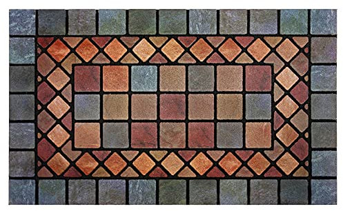 Nicoman Blue Edge Tile Mat Barrier Doormat Eco-Friendly Scrape and Absorbent Indoor/Outdoor Door Mat, Regular (75x44cm), Blue Border