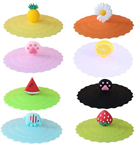 8 Stück Silikon Glasabdeckung Deckel für Trinkgläser und Kaffeetassen Anti Staub Wiederverwendbar