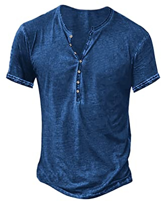 Beotyshow Camicia da uomo a maniche lunghe, da uomo, per il tempo libero, vintage, casual, leggera, in cotone, slim fit, A: blu, L