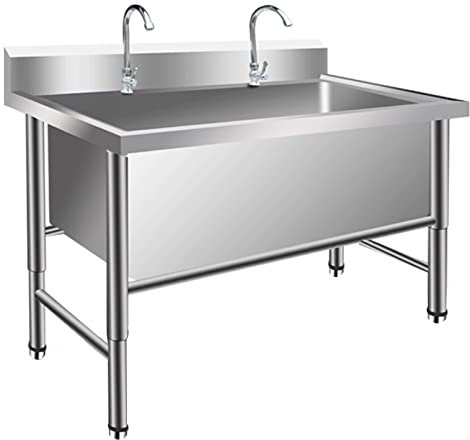 LBONG Evier Buanderie Inox, Evier de bol unique utilitaire pour garage cour lavage jardin Lavabo Commercial sur Pied (100X60X80cm/39.3X23.6X31.4in,15.7 Deep)