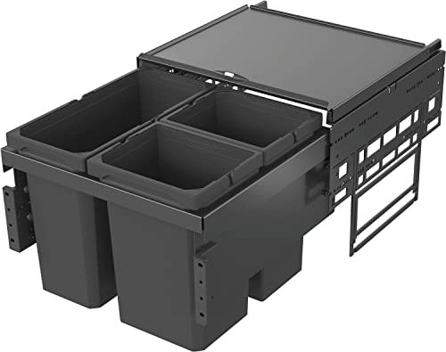 VAUTH-SAGEL Envi Space Einbau Mülleimer 3 Fächer, Vollauszug Abfalleimer mit Dämpfung und integrierten Selbsteinzug 2x 10 Liter, 1x 16 Liter Kunststoff lavagrau