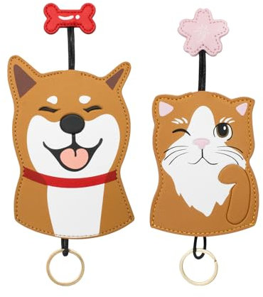 WisePoint 2pcs Autoschlüssel Fob Fall, PU Leder Nette Autoschlüssel Fall mit Katze und Hund Muster, Pull Out Schlüsseltasche Schlüsselbeutel für Autoschlüssel (orange)