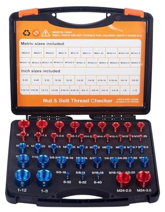 44Pcs Nut Bolt Thread Checker,Carbon Steel Bolt Nut Identifier Gauge with Storage Box for for Mechanics Engineers