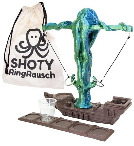 Shoty® RingRausch – Made in Germany inkl. Stoffbeutel | Premium Ringwurfspiel | Lustiges Ring Toss Game für Party & Garten (Blau/Grün, Krake Design)