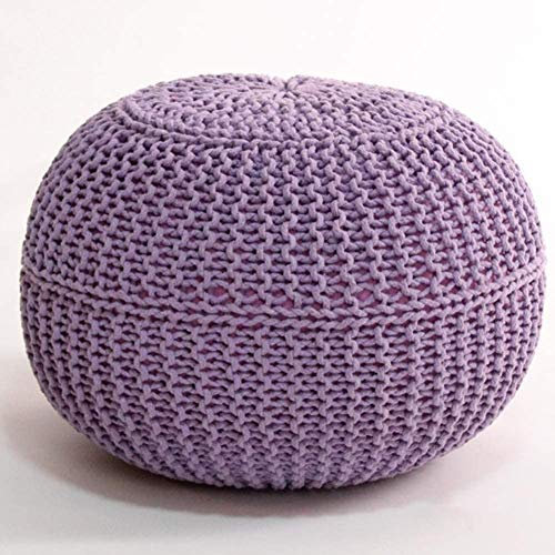 Generico Sgabello Pouf Rotondo Lavorato a Mano a Maglia, Sedia da Pavimento in Cotone Intrecciato a Treccia, per casa, Colore: giallo/viola/50 * 50 * 40 cm (20 * 20 * 16)