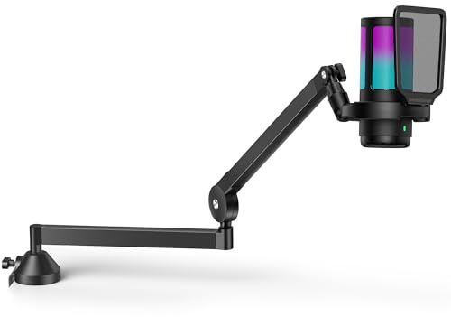 InnoGear USB Gaming Microphone Set, Noise Cancellation Condenser Mic with Boom Arm RGB Mute Headphones Jack for Streaming Podcasting Recording Vocal PC Computer YouTube Discord PS4 PS5, Black