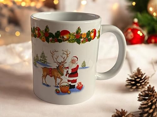 GMM Tazza Natalizia Mug, Tazze a Tema Natale, Tazzone Decorativo Merry Christmas (Bianco Babborenna)