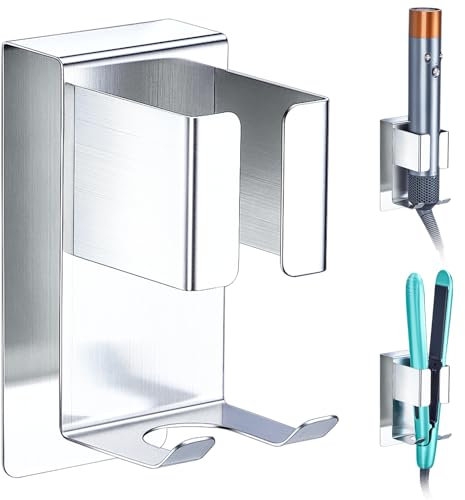 YYBO Porta Piastra per Capelli, Porta Phon da Muro, Porta Phon e Piastra, Supporto Phon da Parete, Porta Asciugacapelli Adatto per Piastre e Arricciacapelli, Argento