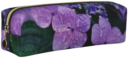 NBHDZENGW Hydrangea Flower Leather Pencil Case with Smooth Zipper,Stylish Durable Zippered Pouch for School,Office,Travel-Lightweight Full Print Stationery Holder