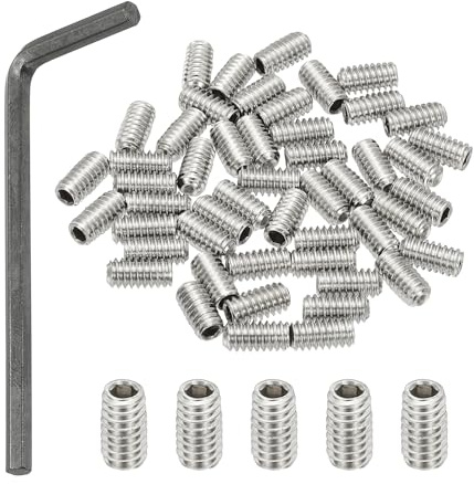 PATIKIL 50 stycken 304 rostfritt stål gängskruvar 1/4–20 x 1/2 tum, UNC grovgängad insexkant gängstift set med skruvmejsel för dörrhandtag hållare möbler lampa vattenkran reparation