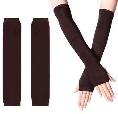 JRYXDS Herbst Und Winter Arm Warmers, Armstulpen Gestrickt, Armstulpen Damen Winter Warm Armwärmer Handstulpen Damen Winter Stulpen Arm Lange Handschuhe Ohne Finger Für Den Winter Maillard-Stil(Kaffee
