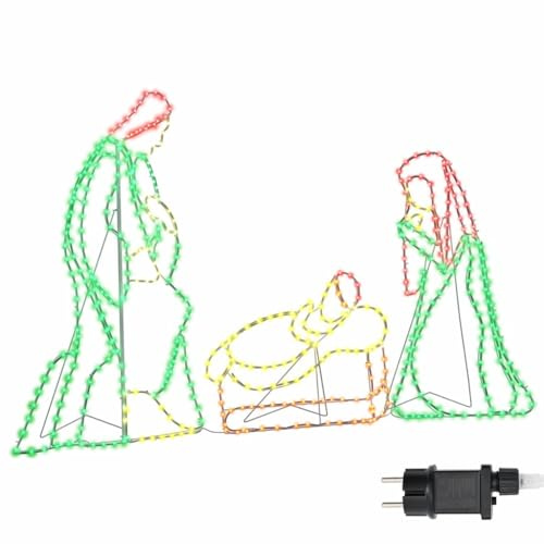 vidaXL Escena de Natividad Iluminada Multicolor 112 x 71,5 cm PVC, Sala, decoración Moderna, Luces LED, Adorno navideño, Decoraciones Festivas para el hogar y Exterior