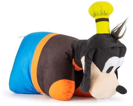Cuscino Peluche 2 in 1 Disney Pippo Topolino e i Suoi Amici, Multiuso Extra Soffice con Chiusura a Strappo per la Cameretta, Viaggi o Pigiama Party