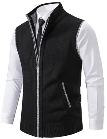 Generisch Chaleco de cachemira para hombre chaleco de punto fino suéter de punto cárdigan de invierno cálido suéter de invierno suéter de punto con cremallera sin mangas chaleco de invierno sin mangas
