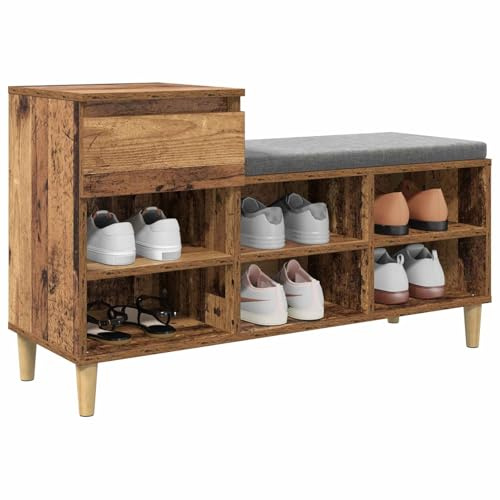 vidaXL Armario Zapatero con cajón Madera Vieja 102 x 36 x 60 cm, Banco Organizador para Zapato, Rectangular, Estilo rústico, múltiples Compartimentos, práctico para la Entrada