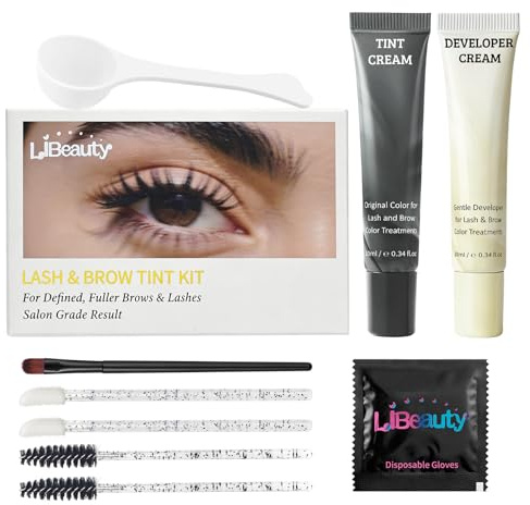 Libeauty Tinte Pestañas y Cejas Negro 2 en 1 - Tinte Negro Natural con Revelador, Resultado Hasta 4 Semanas, Fórmula Suave, 10 ml, Uso en Casa y Salón