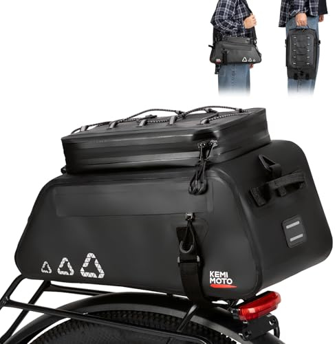 KEMIMOTO 3 in 1 Borsa Bici Posteriore, 13L Borsa per Bicicletta Posteriori Impermeabile con Striscia Riflettente, Borse per Bici con Tracolla e Maniglia per Strada Bike Mountain Bike