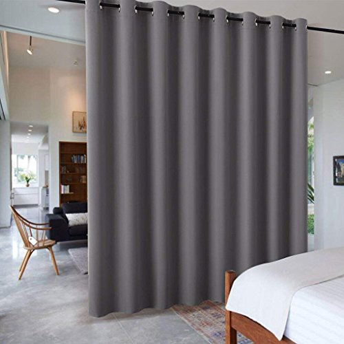 PONY DANCE Raumtrenner Vorhang für Wohnung/Büro/Klinik Trennwand Raumteiler Thermovorhang Hitzeschutz & Energiesparen Gardine Grau Blickdicht Verdunkelungsvorhang, 1 Stück H 274 x B 457 cm