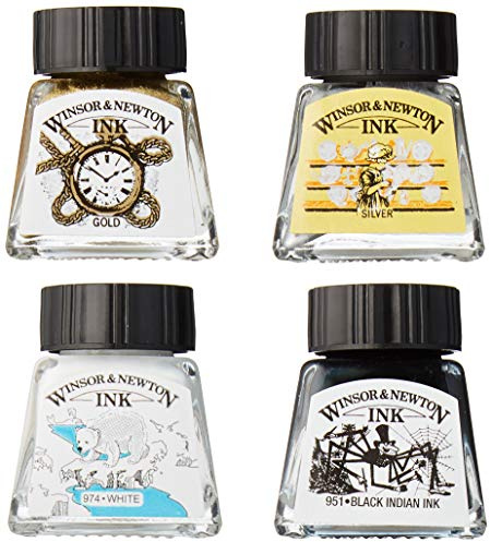WINSOR & NEWTON COLLECTION ENCRE A DESSINER X4 TON NOIR BLANC METALLIQUE