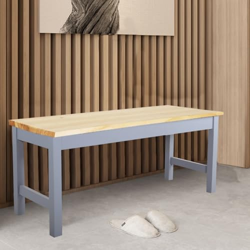 BTGGG Wooden Dining Room Table Bench, 90cm x 35cm x 45cm Indoor Dining Bench for Home Kitchen Living Room Bedroom Hallway Doorway, Grey with White Frame
