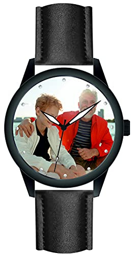 Fotoklocka pappa & son personlig 41 mm 3 bar datum herrklocka med foto tillverkad i Tyskland
