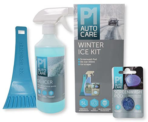 R&C Components Ltd Car Winter De Icer Kit - 300ml Trigger Spray De Icer, Ice Scraper, 5L Screenwash Tablet/Pod - Nice Rasperry Smell
