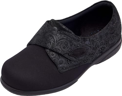 Cosyfeet Karena - Black Paisley - 6-6E Width - Extra Wide Women's Shoes