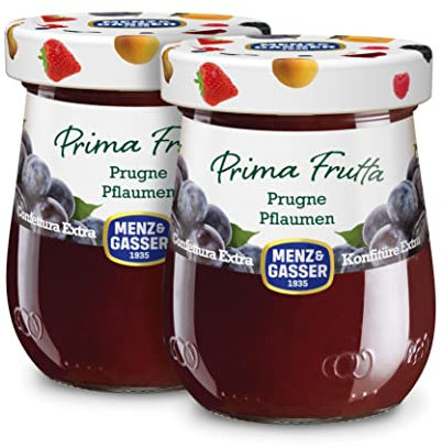 Menz&Gasser, Confettura Extra di Prugne Prima Frutta, con 50% di Frutta, Realizzata con Frutta di Alta Qualità IQF, Lavorata in Trentino-Südtirol, Naturalmente Senza Glutine, Vegan, 2X340 g