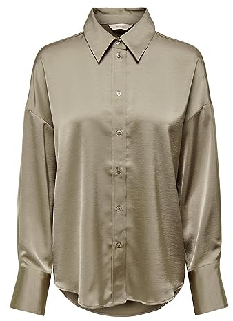 ONLY JJXX Onlmarta LS Wvn - Camiseta de satén para Mujer, Teca Weathered, S
