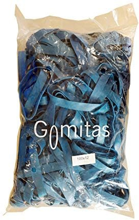 PAMPOLS Gomas Elásticas para Papelería Oficina y Uso Agroalimentario | Bandas para Atar Lechugas | Atado Agrícola de Cultivos en el Huerto | Color Azul | Largo x ancho: 10cm x 1,2 cm | Bolsa de 1Kg