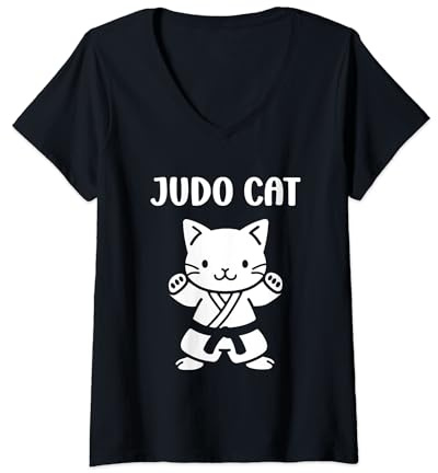 Femme Animaux sport art martial japonais simple Judo cat T-Shirt avec Col en V