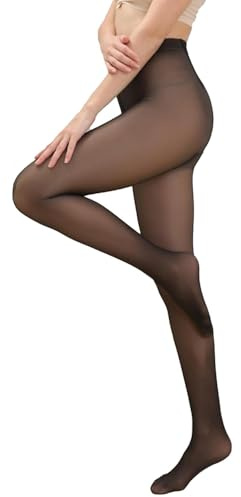 Apriddeo 2025 One-Seam More Warmth Women Fleece Lined Tights Fake Translucent High Waist Thermal Pantyhose Sheer Legging