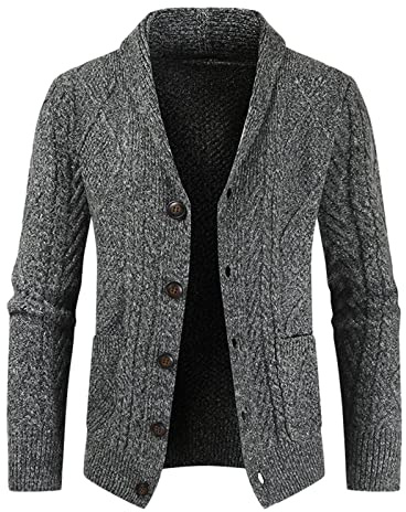 Maglione da uomo lavorato a maglia | Giacca in maglia grossa | Maglione con colletto a scialle a maniche lunghe | Maglione pesante in maglia a trecce | Cappotto casual con bottoni | Maglione invernale