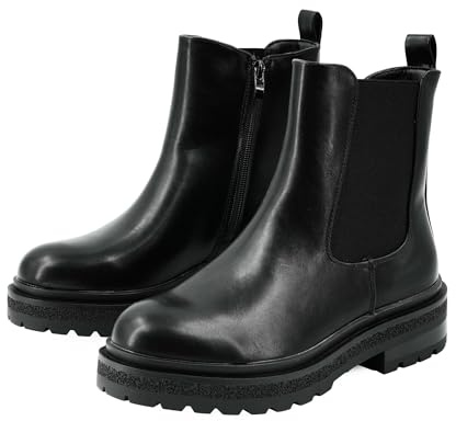 JOMIX Stivali Donna Tacco Largo Stivaletti Bassi Scarpe Invernali Comodi in Pelle Sintetica NXW2513 Nero 38