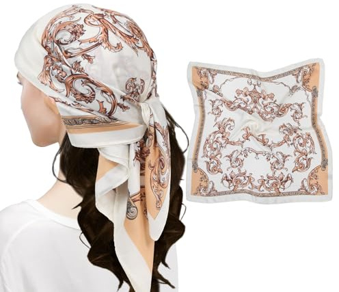 MEANBEAUTY Head Scarf for Women Like Silk Scarf Square Scarves Satin Bandanas Neck Scarfs 27.5 Inch with Gift Packed-Floral-2