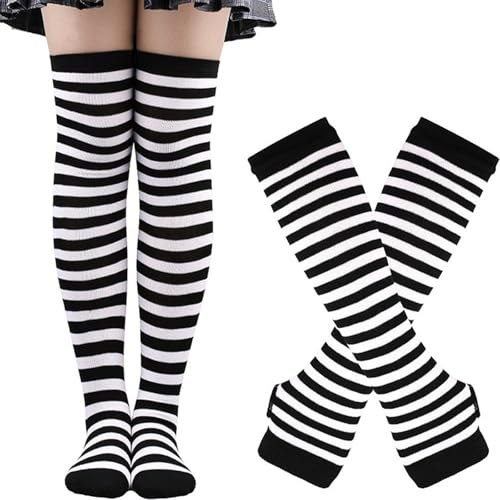 YeeHeen Womens Knee High Socks Arm Warmer Fingerless Gloves Set Long Knitted Gloves Socks Set
