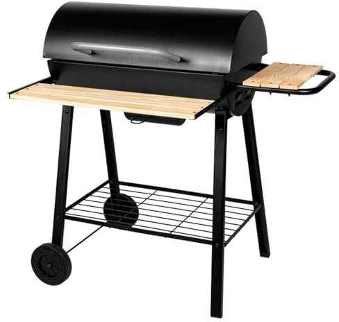 Barbecue au charbon avec chariot mobile et tablettes de rangement