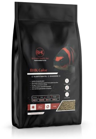 BHK Nourriture pour carpes koï Color - 5 kg - Granulés flottants de 6 mm - Nourriture colorée avec spiruline et huile de saumon - Nourriture pour carpes koï de qualité supérieure sans farine d'os
