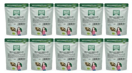 NaturGreen - Mezcla 6 Semillas para Ensalada Bio pack 10 x 450 g, Lino, Girasol, Calabaza, Cáñamo, Sésamo y Chía, Ricas en Omega 3, Fibra y Proteína, Sin Gluten, Vegano, Recetas Saludables