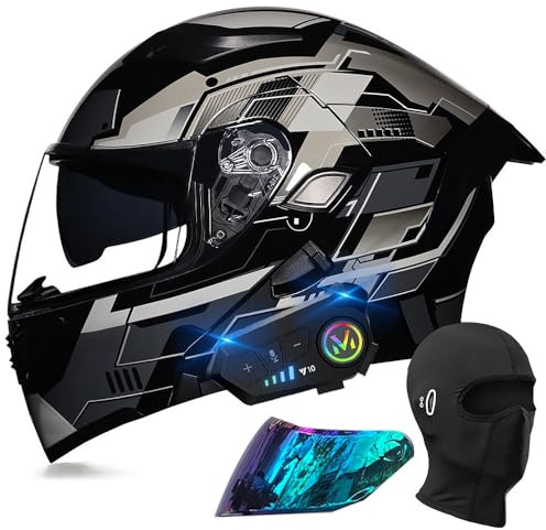 Bluetooth Motorcycle Helmet, DOT/ECE Approved Full Face Flip Up, Dual Speaker and Microphone, for Men and Women, M-XXL