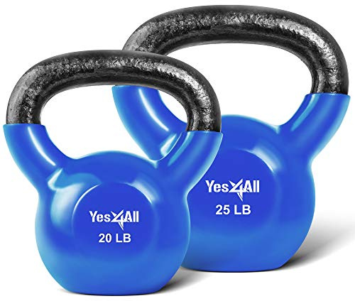 Yes4All Kettlebells 20 25 lbs Set Weight Vinyl Coated Cast Iron for Dumbbell Weights Exercises, Gym, Fitness, Full Body Workout Equipment Push up, Grip and Strength Training, Blue
