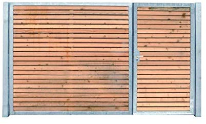 Einfahrtstor Verzinkt Holz Tor quer Asymmetrisch 2-flügelig 450cm x 160cm