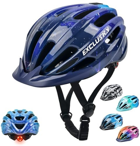 Exclusky Fahrradhelm Kinder Jungen 50-57CM mit Licht & Sonnenvisier, Fahrradhelm für Mädchen/Jungen 5-13 Jahre, atmungsaktiv + Mehrfachbelüftung​
