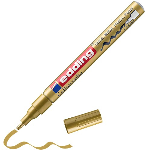 edding 753 Glanzlackmarker Kalligrafie - gold - 1 Lackmarker - Kalligrafiespitze 1-2,5 mm - Lackstift für Glas Stein Kunststoff Papier - wasserfest, stark deckend - Bullet Journals, Hand-Lettering