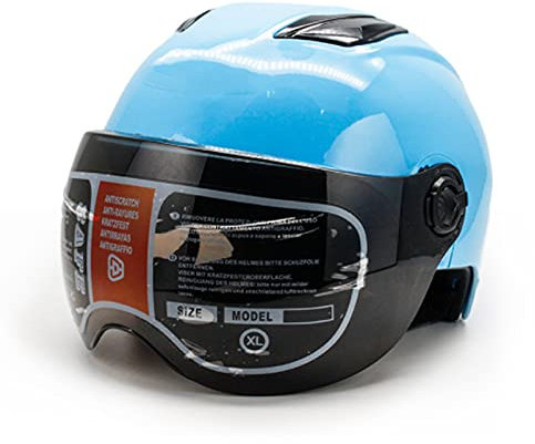 Vintage öppen ansiktshjälm Vuxen Retrostil Elektrisk motorcykel halvhjälm med solskydd DOT/ECE-certifierad herr Kvinnors sommar söt skoter lätt mopedhjälm ATV Street hjälm, 51-58cm,Blue