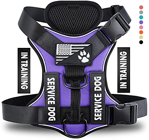 Demigreat Service Dog Harness, Reflective Dog Vest Harness with 5 PCS Patches, Adjustable Soft Oxford Pet Harness, Inner Layer Mesh, Easy to Control for Dogs