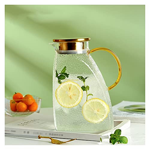Iced Tea Pitchers Large Capacity Glass Pitcher High Temperature Resistant Refrigerator Side Door Cold Kettle Household Teapot with Handle（50.7/60.8 Oz） Water Jug Hot Cold Iced Pitcher ( Size : Small )